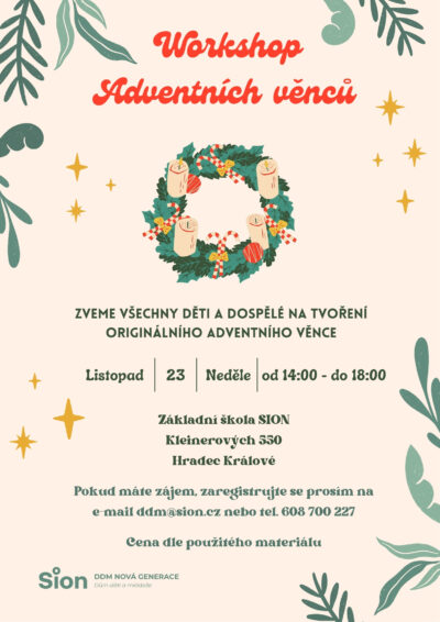 Workshop adventních věnců 23. 11. 2025 od 14:00 do 18:00 hod.